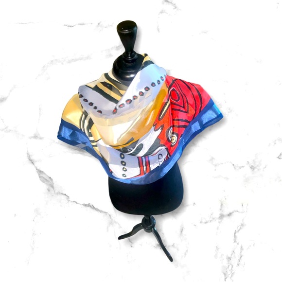 Abstract Scarf 40’ Square Multicolored Scarf EUC - Picture 1 of 4